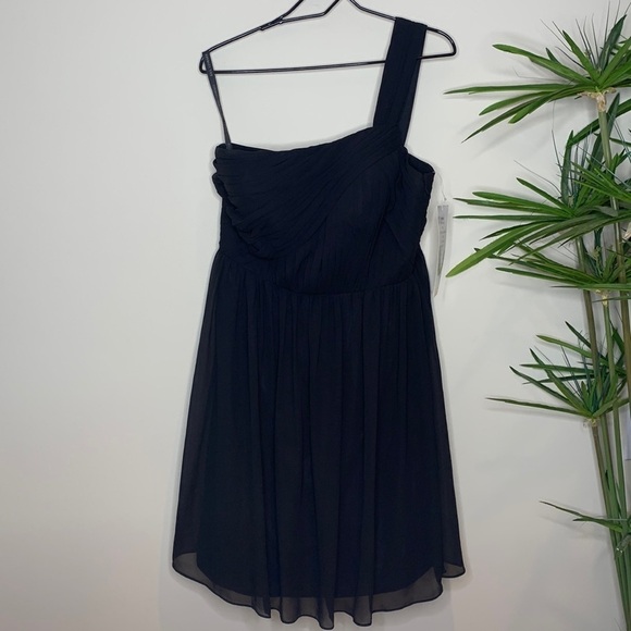Bill Levkoff NWT Black One Shoulder Evening Cocktail Wedding Side Zip Dress 14 - Picture 1 of 16